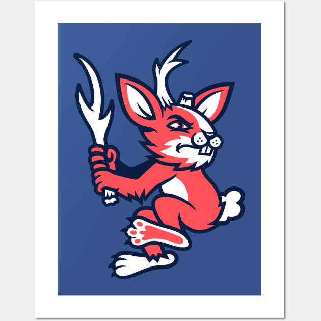 Jackalope Cryptid Baseball Mascot T-Shirt: Unique Antler-Swinging Design for Baseball Enthusiasts! Wall Art by CC0hort